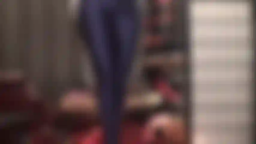 Gorgeous spandex curves that beg to be worshiped in navy blue spandex tights and white satin.