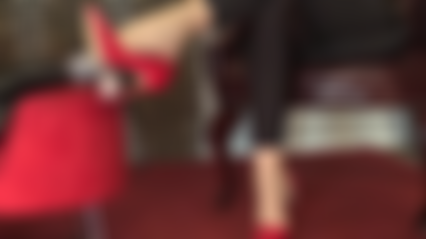 Red heels control your cock - Mistress knows your greatest weakness is her amazing feet in shiny red heels all over your slave cock.