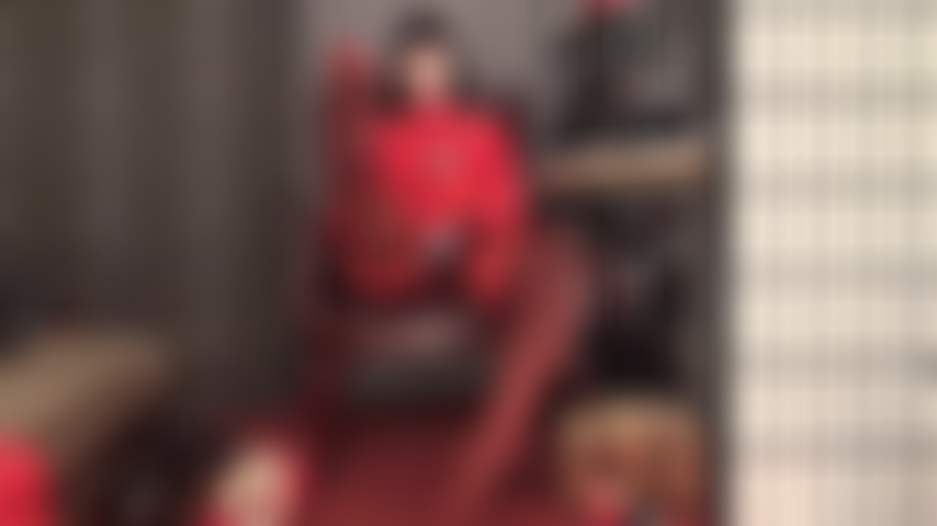 Strap-on and foot domination in red and black - These red stocking feet have your attention, take in their scent, lick them while I stroke my big cock and spit in your mouth.
