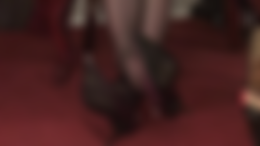 Kneel at Mistress' feet - Leather pumps dangling and crossed ankles nylon foot worship.