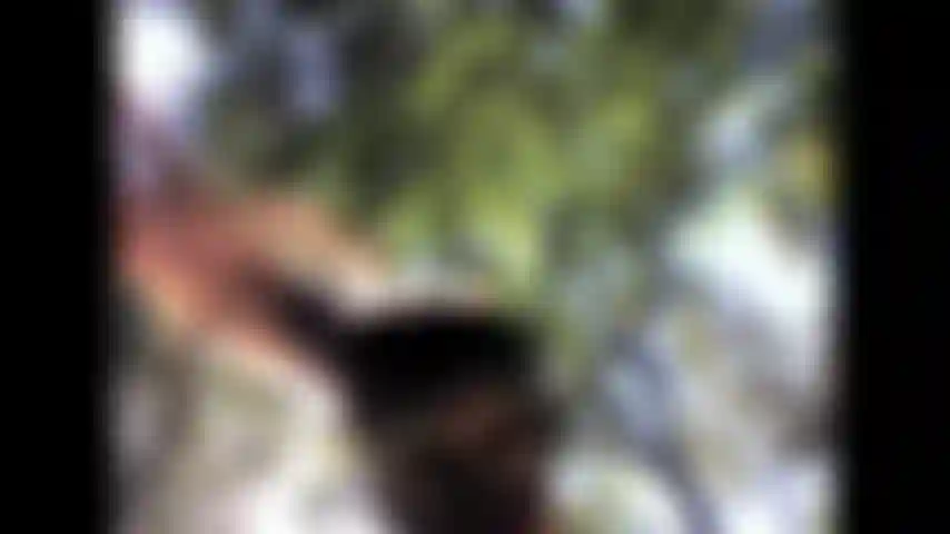 Tanze im wald und trage schwarze strümpfe und eine maske.