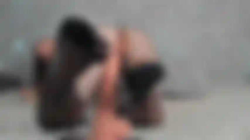 Footjob in black nylon  pantyhose doggy